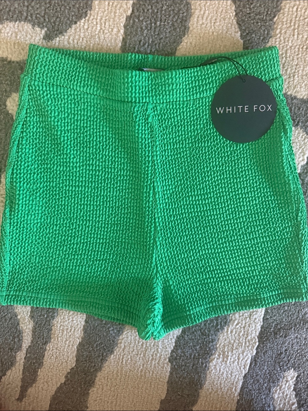 White Fox Boutique Bright Green High-Waist Knit Shorts